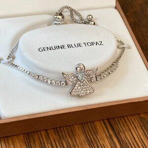 NIB Sterling Silver Angel Slide Bracelet, with Blue Topaz, by Gianni Argento